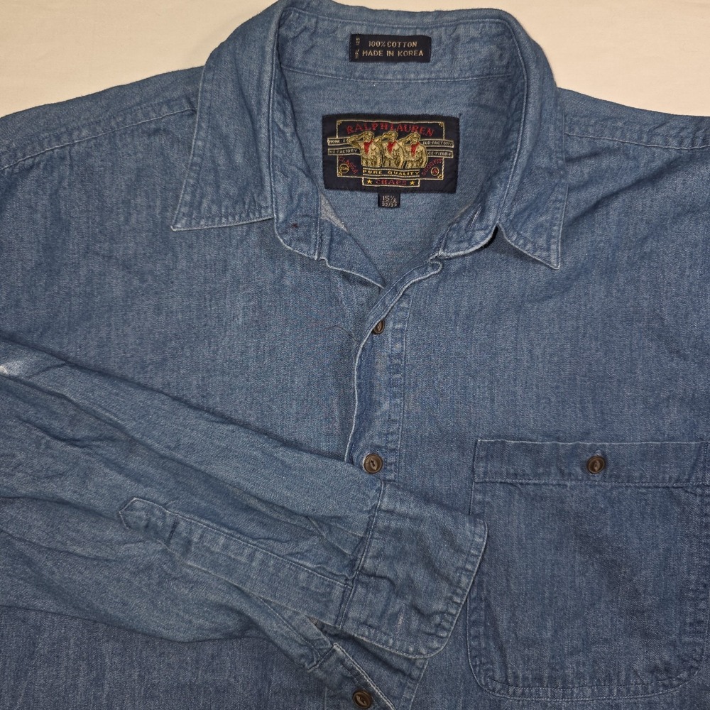 Vintage Chaps Ralph Lauren Men's Denim Long Sleeve Button Up Shirt 15 1/2 32/33